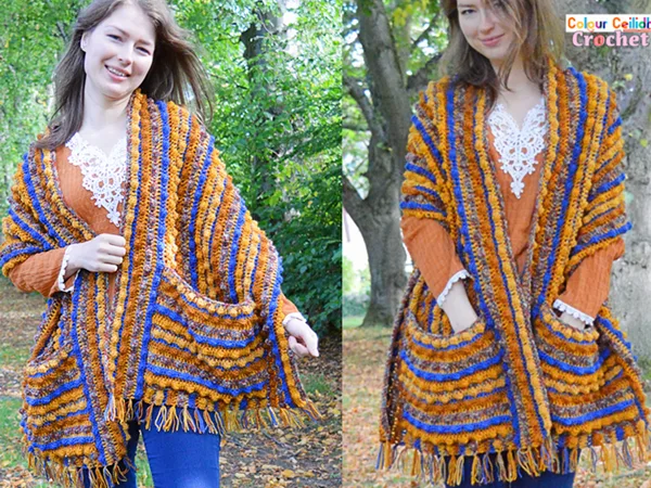 crochet Pocket Shawl Autumn Berries free pattern