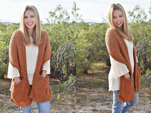 crochet Persimmon Pocket Shawl free pattern