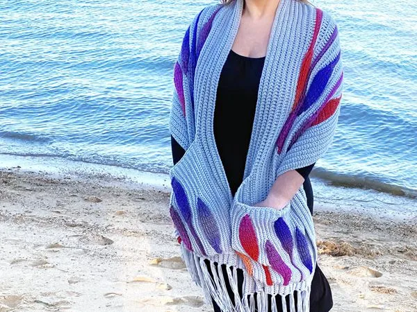 crochet Embossed Fall Pocket Shawl free pattern