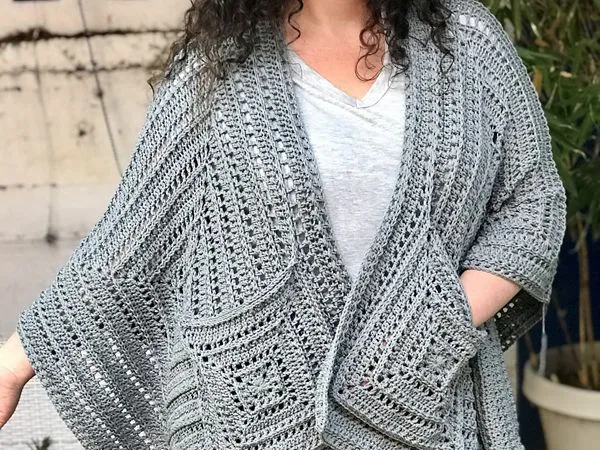 crochet Lazy Diamond Boho Pocket Shawl free pattern