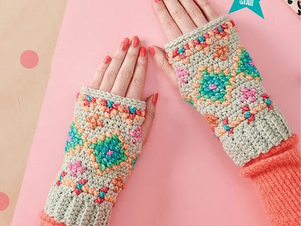 crochet Hygge Embroidered Wristies free pattern