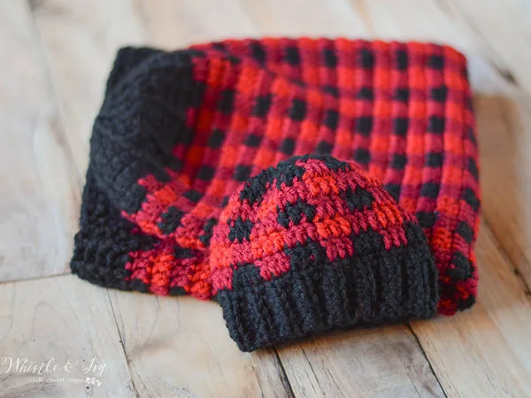 Crochet Plaid Baby Cocoon and Hat set