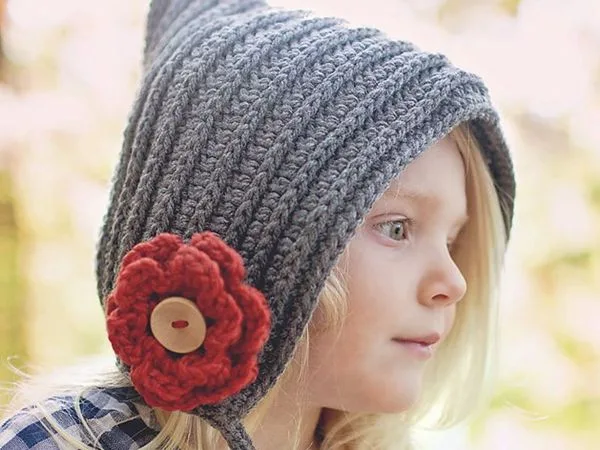 Knit Look Bonnet Hood Pixie Ties Hat