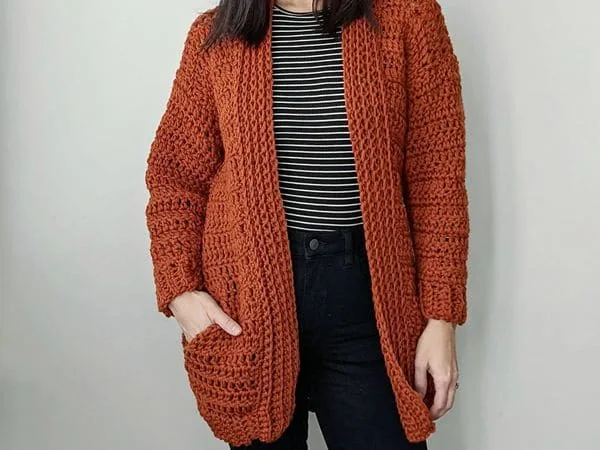 crochet Hand in My Pocket Cardigan free pattern