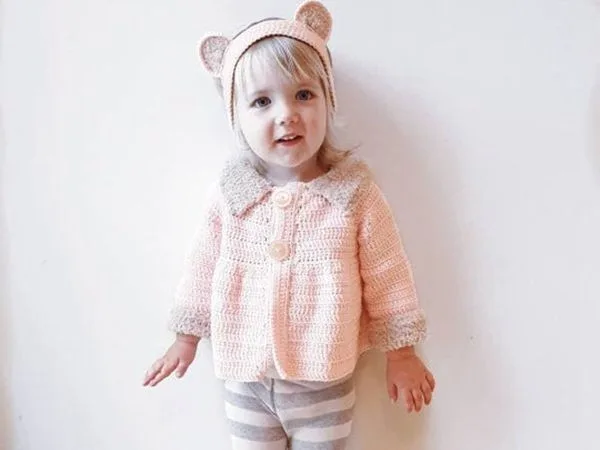 crochet Pink toddler Cardigan with Headband free pattern