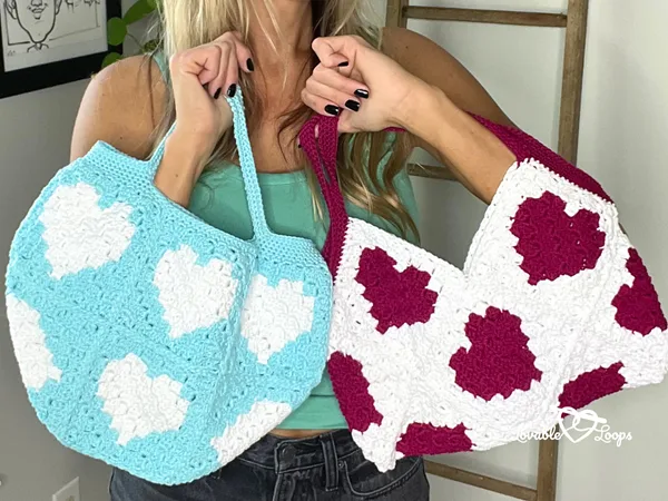 crochet Heart Patch Bag free pattern