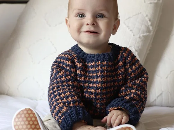 crochet Baby Jacks Fall Houndstooth Sweater free pattern