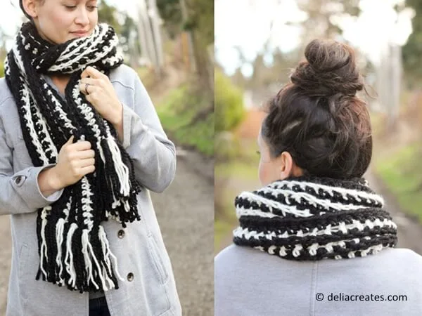 Striped Ribbed Fringe Scarf