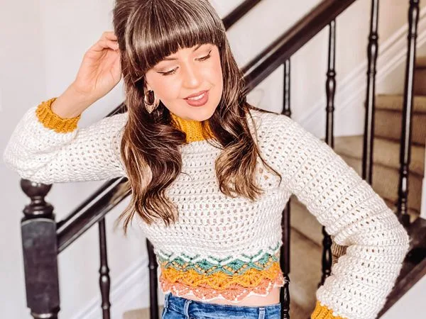 crochet Lucys Diamonds Crop Sweater easy pattern