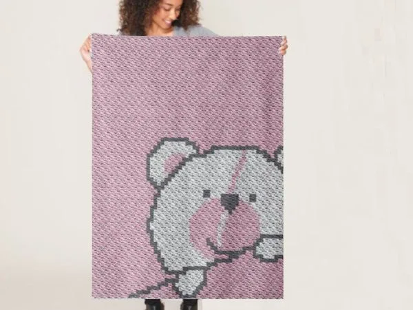 crochet C2C Teddy Bear Baby Blanket free pattern