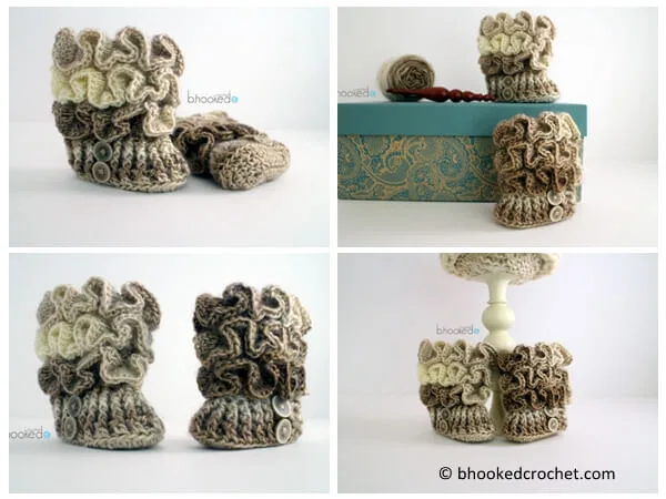 Crochet Ruffled Baby Booties
