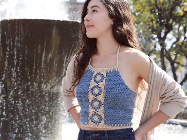 crochet Flower Crop Top easy pattern