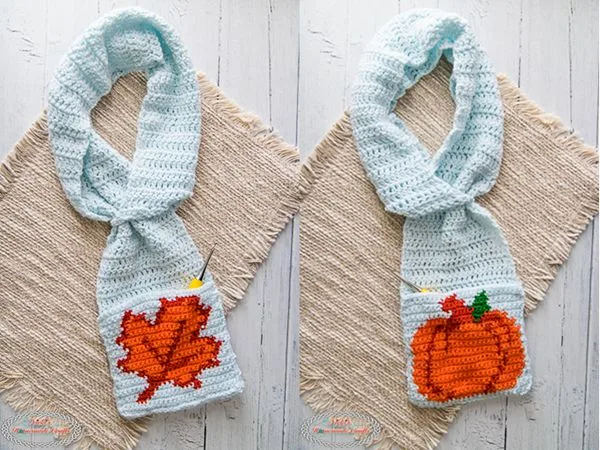 crochet Pumpkin Leaf Pocket Scarf free pattern