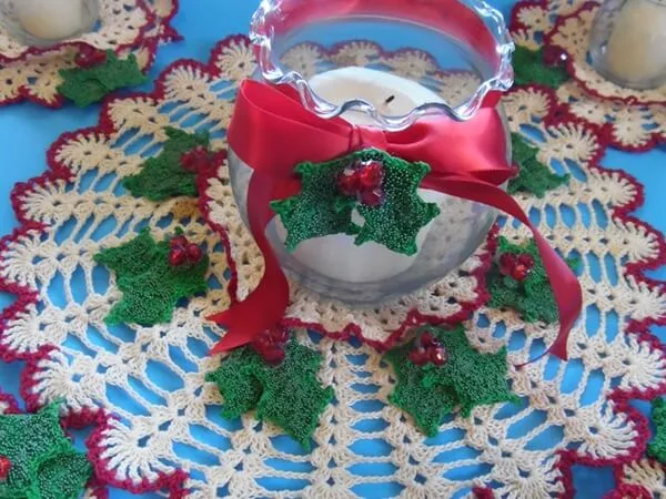Candle Light and Holly Doily