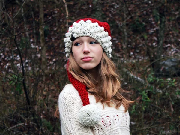 crochet Long Bobble Santa Hat free pattern