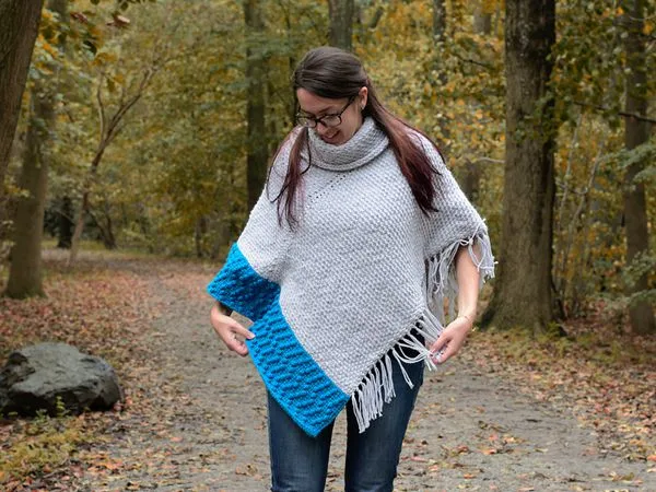 crochet Misty Grey Tunisian Poncho free pattern