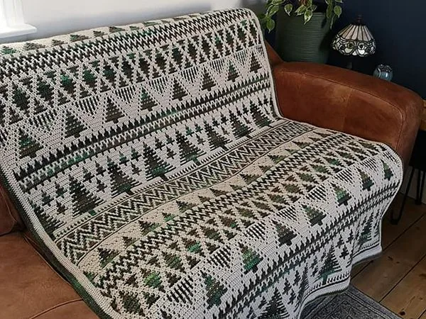 crochet Sholach Christmas Trees Blanket easy pattern