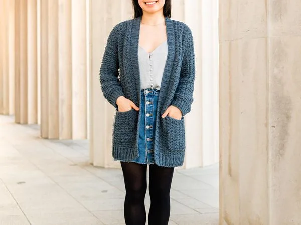 crochet OVERSIZED WAFFLE CARDIGAN free pattern