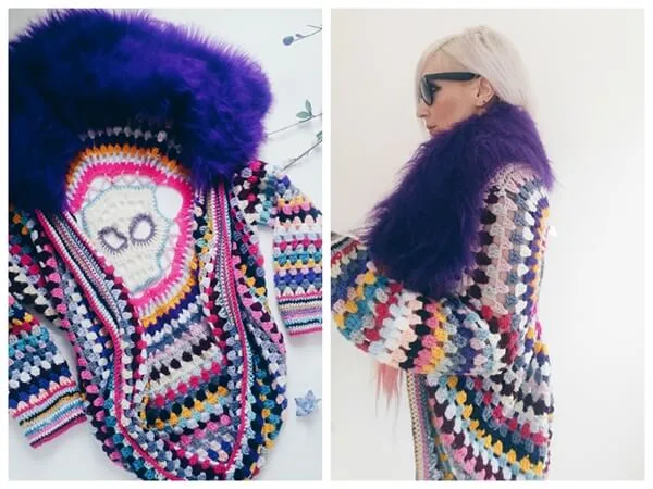 Freeform Crochet Sugar Skull Cocoon Cardigan