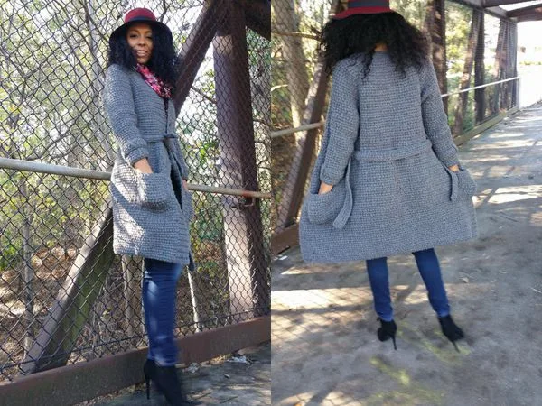 crochet Knee-length Coat with Roomy Pockets easy pattern