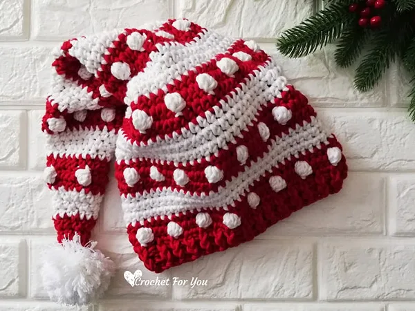 crochet Bobbles and Stripes Santa Hat free pattern