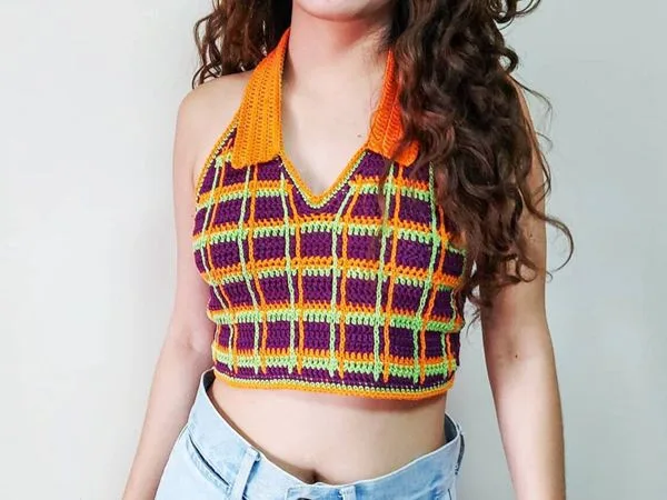 crochet Myrtle Plaid Collar Top easy pattern