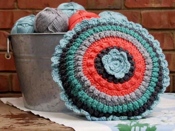 Popcorn Circles Crochet Pillow