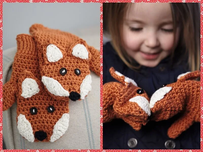 Crocheted Children's Fox Mittens