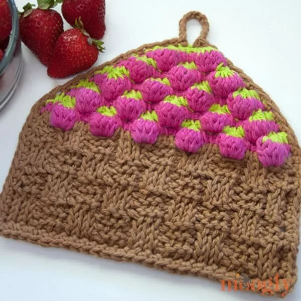 Strawberry Basket Tunisian Dishcloth