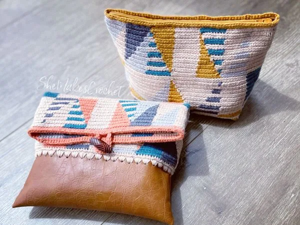 crochet Geometric Squared Pouch free pattern