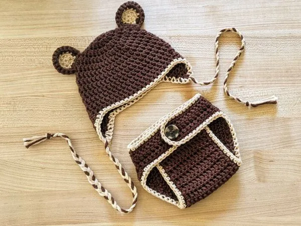 crochet Teddy Bear Hat and Diaper Cover free pattern