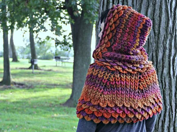 crochet Crocodile Stitch Hooded Capelet easy pattern