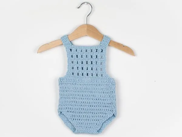 crochet Blue Orchid Baby Romper easy pattern