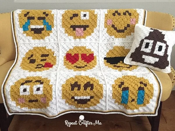 Crochet Emoji C2C Braphgan Blanket