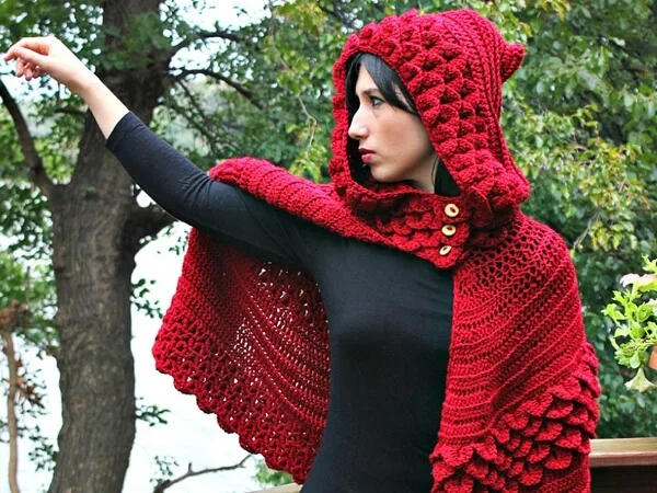 Crocodile Stitch Hooded Cape