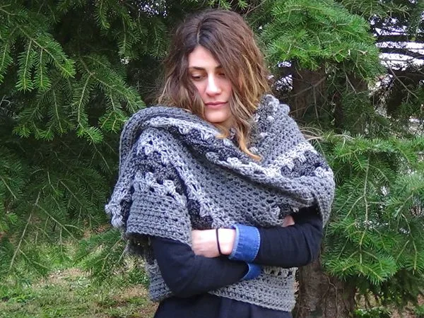crochet Big Granny Scarf free pattern