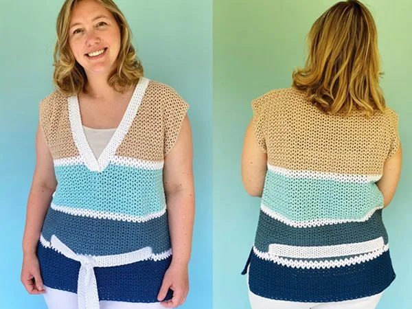crochet V-NECK Colorblock Top free pattern