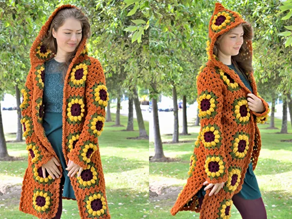 crochet Sunflower Granny Square Cardigan free pattern