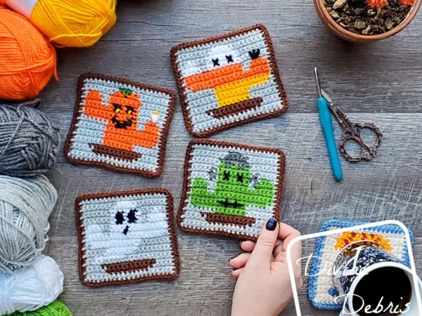 crochet Halloween Cactus Coasters free pattern