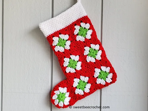 crochet Vintage Granny Square Christmas Stocking free pattern