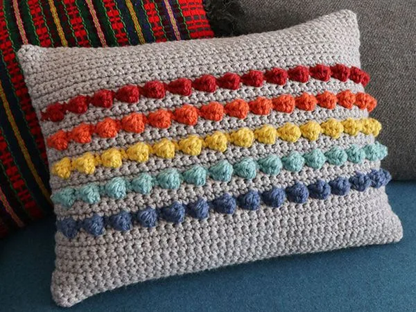 CROCHET RAINBOW BOBBLE PILLOW free pattern