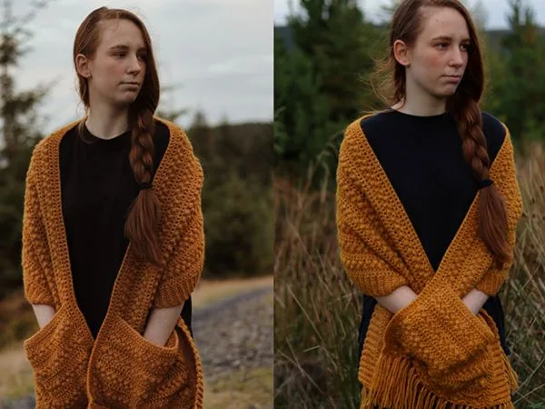crochet Fall Pocket Shawl free pattern