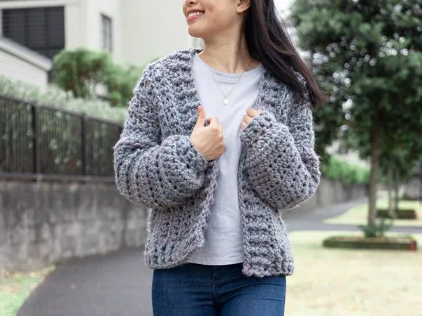 crochet Chunky Bomber Cardigan free pattern