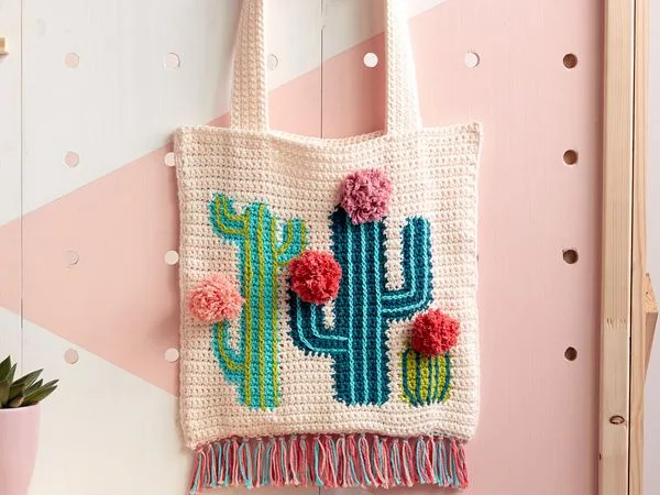 crochet Cactus Tote free pattern