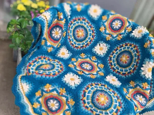 crochet Boho Floral Blanket easy pattern
