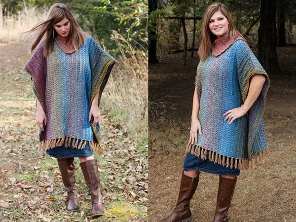 crochet Mountain Trail Tweed Poncho free pattern