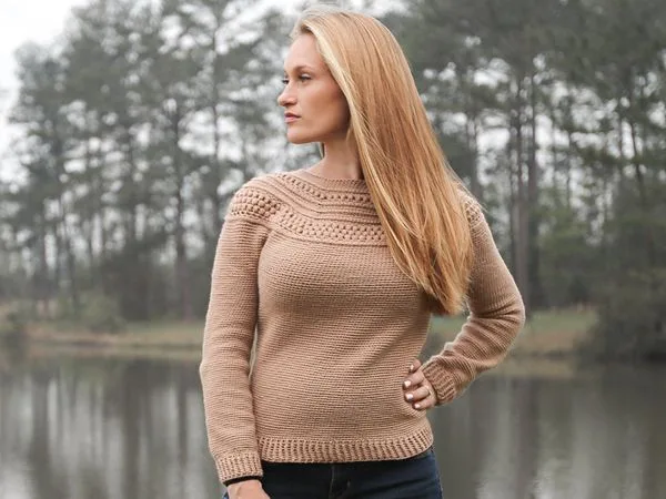 crochet Top Down Yoke Sweater free pattern