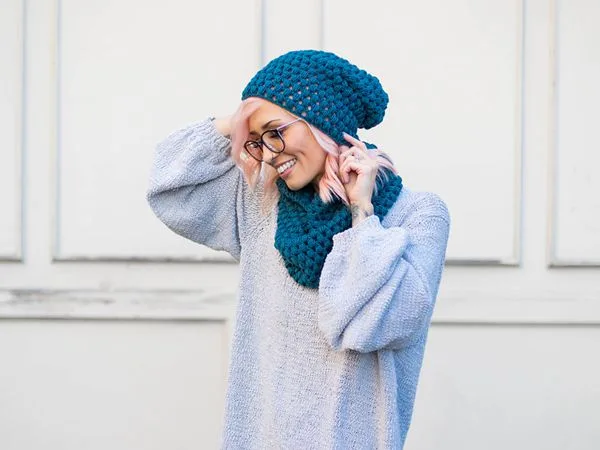 crochet Perfectly Puff Beanie Cowl Set free pattern