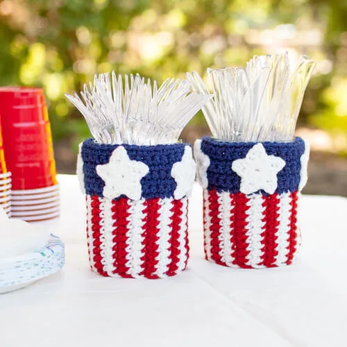 Patriotic Mason Jar Utensil Holder Crochet Pattern