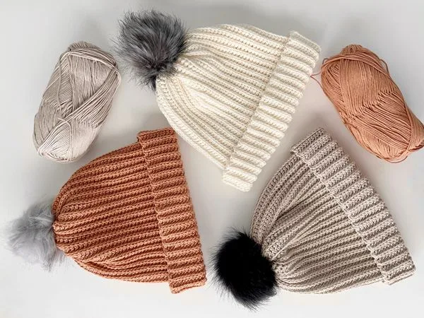 crochet Cotton Pom Pom Beanies free pattern